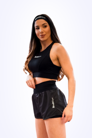 Short Running Feminino com Bolso e Cós Alto - Preto