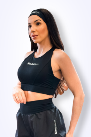 Top Fitness Feminino Nadador com Recortes - Preto